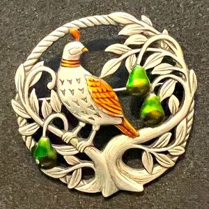 JJ Signed Partridge In pear Tree brooch